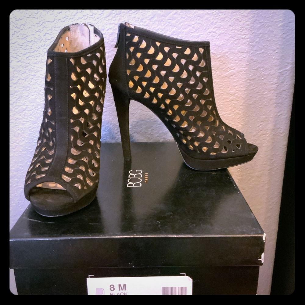 BCBG Paris Madora black suede heels